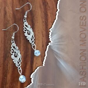 Pewter Drop Black & White Earrings